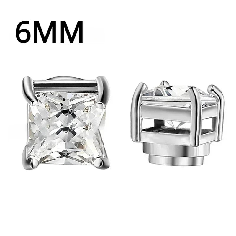 Pair of silver stud earrings with clear gemstones on a white background, labeled '6MM'.