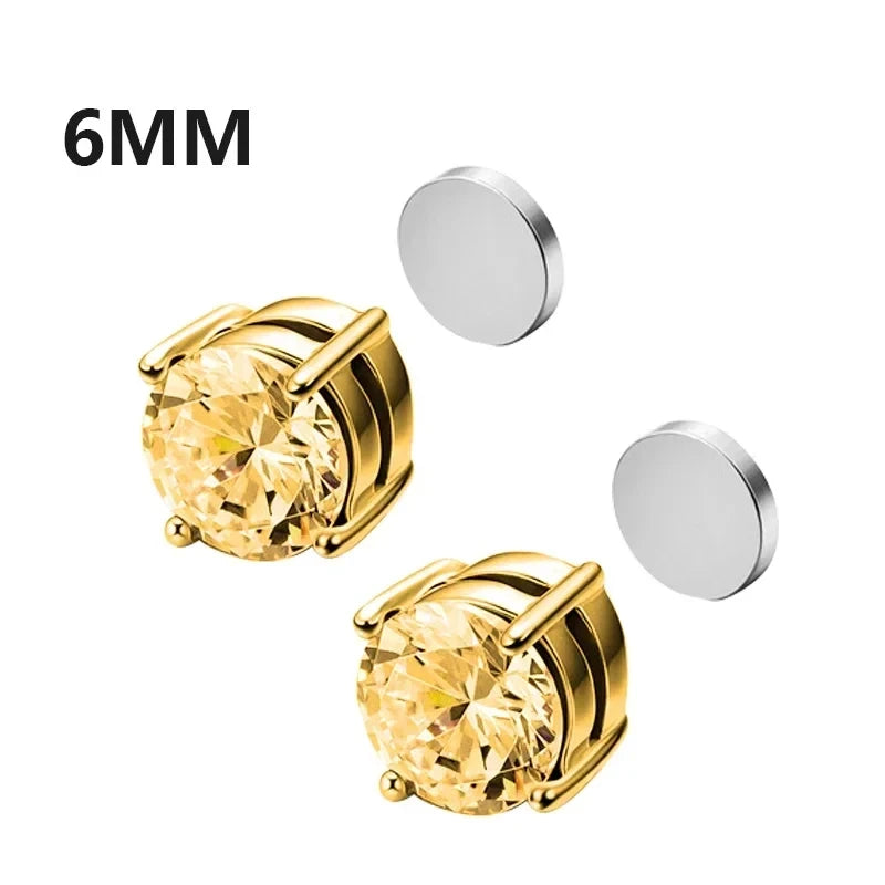 Gold stud earrings with 8MM gemstones on a white background