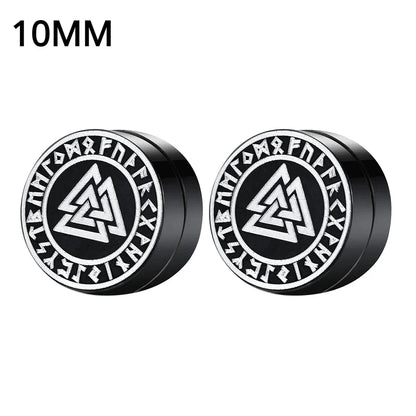 Two black and silver Viking symbol earrings on a white background with '10MM' text.