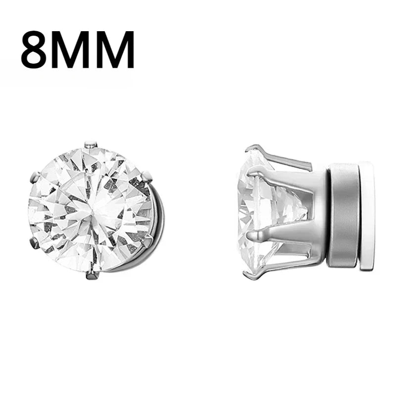 Pair of silver stud earrings with large clear gemstones on a white background, labeled '8MM'.