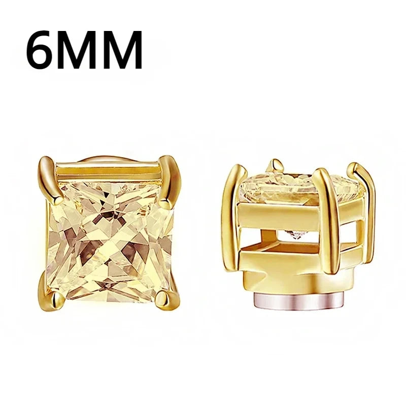 Gold earrings with yellow gemstones on a white background, labeled '6MM'.