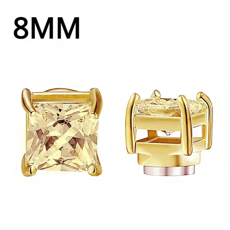 Gold earrings with yellow gemstones on a white background, labeled '8MM'.